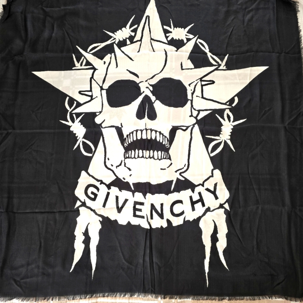 Givenchy Large Skull and Star Scarf Black - Picture 1 of 5
